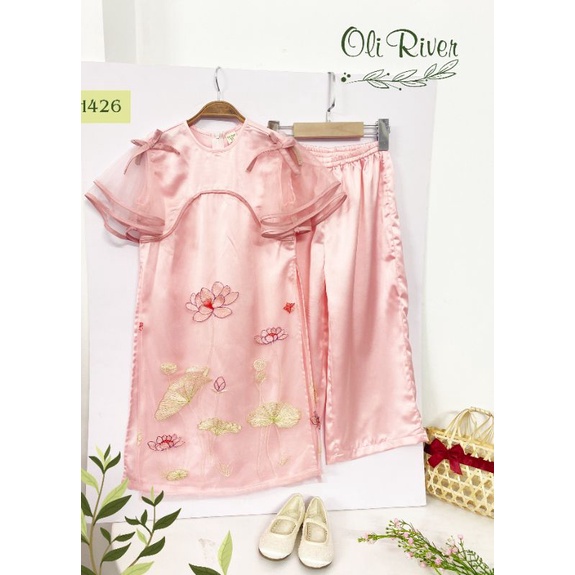 Áo Dài Tết XUÂN THỊNH VƯỢNG 4 TÀ chất voan tơ phối phi lụa haivanco cho bé từ 10 đến 40 kg mềm mại và thoáng mát