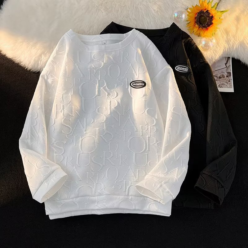 Áo Sweater Cổ Tròn Tay Dài Dập Nổi Chữ Waffle Phong Cách Mùa Thu Mới Cho Nam