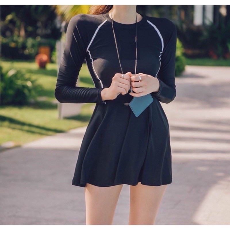 Bikini đồ bơi một mảnh  đi biển tay dài dây kéo phía sau kín đáo MS-P016