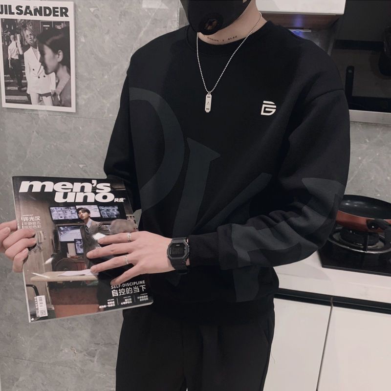 Áo Nỉ Dài Tay Cổ Tròn Lót Lông Cừu Thời Trang Thu Đông Hàn Quốc Cho Nam