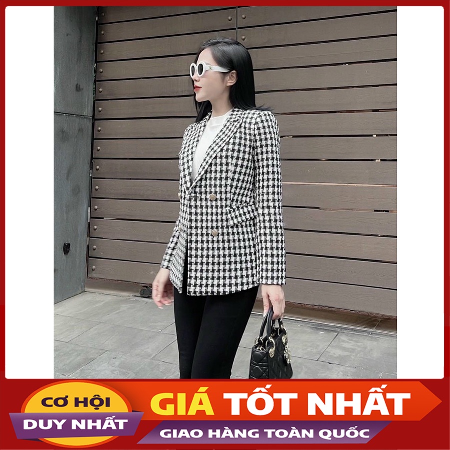 Áo Khoác Dạ Họa Tiết Kẻ Caro Cổ V Hàng Quảng Châu AK0028 - Violet