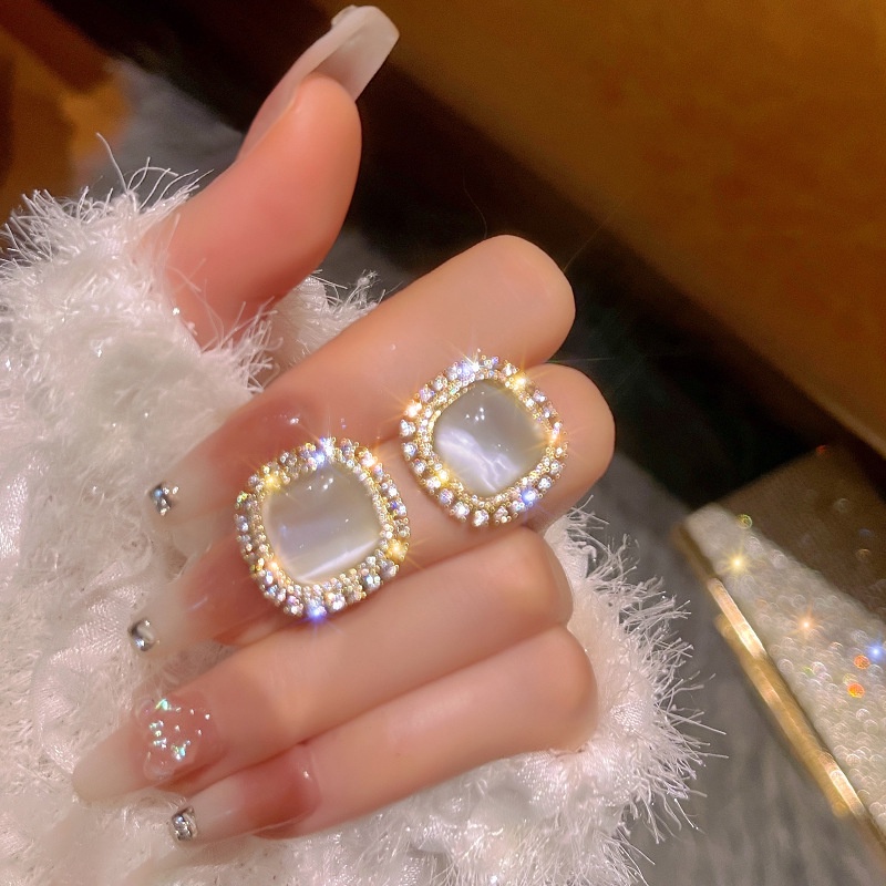 Bông tai 17KM mạ bạc S925 đính đá zircon opal phong cách cổ điển phong cách thời trang mới dành cho nữ