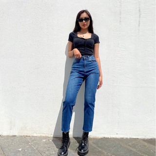 Quần jeans basic Mia Ritta J465 quần jean ống đứng cạp cao basic