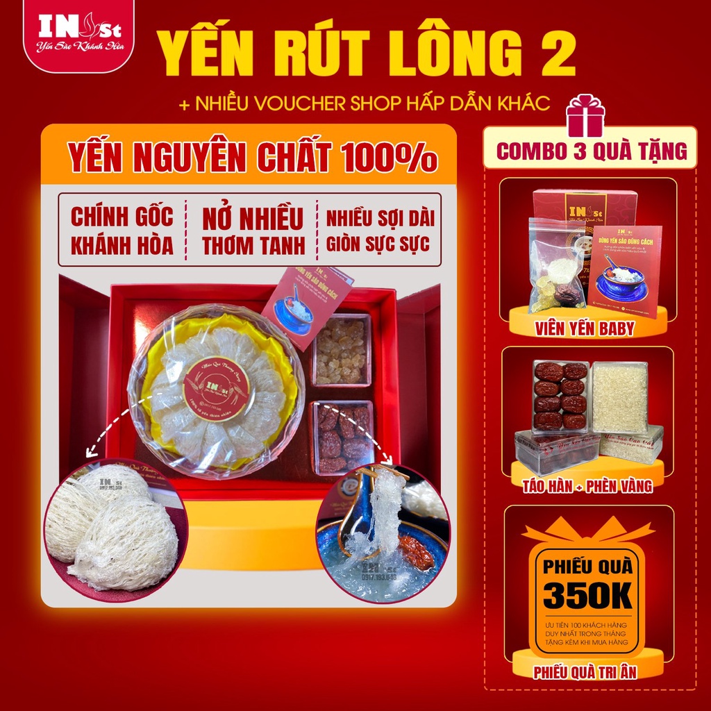 100g Tổ Yến Nguyên Chất Rút Lông Sợi Dài Loại 2 - Yến Sào Khánh Hòa - Yến Sào Chính Hãng INest