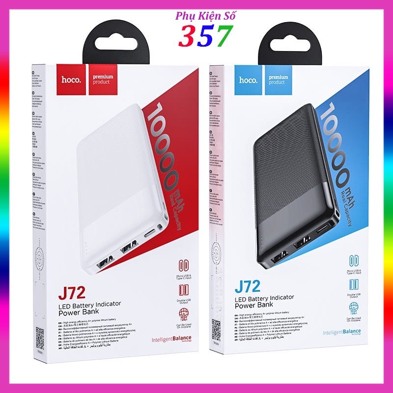 Sạc dự phòng Hoco J72 dung lượng 10000 mAh - BH 12 Tháng (Màu ngẫu nhiên)