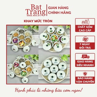 Khay mứt tết, hộp đựng bánh kẹo tết bằng gốm sứ cao cấp hình tròn kèm đế gỗ
