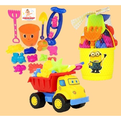 Đồ Chơi Xô Xúc Cát, Xe Ben Đi Biển Bằng Nhựa Kèm Dụng Cụ Và Khuôn Tạo Hình Cho Bé Thỏa Sức Vui Chơi