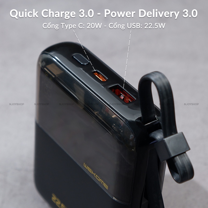Sạc Dự Phòng Tích Hợp Cáp Sạc Nhanh PD20W Cho Điện Thoại IP11/12/13/14 Pro Max Samsung Oppo Remax Njoyshop