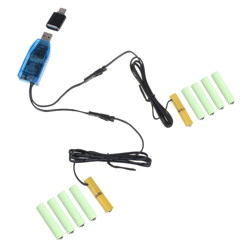 Dây Cáp Sạc Pin 2 Trong 1 Loại C Đến 1-24V AAA Kép