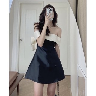 Đầm trễ vai đen phối nơ trắng [Kèm ảnh thật trải sàn 100% ]