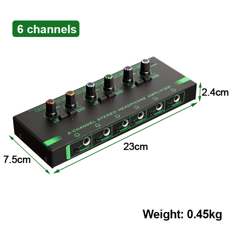 Bộ Khuếch Đại Âm Thanh Tai Nghe 6 Kênh 6X3.5Mm,6x 6.35mm