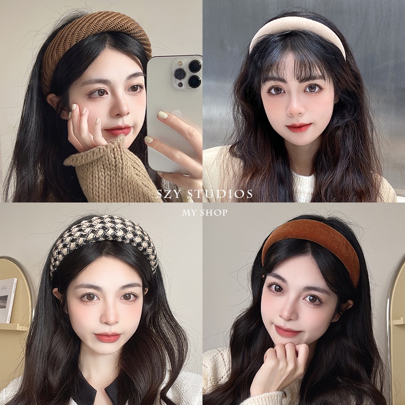 Băng Đô Cài Tóc Bản Rộng Màu Nâu Cà Phê Thời Trang Hàn Quốc 2022