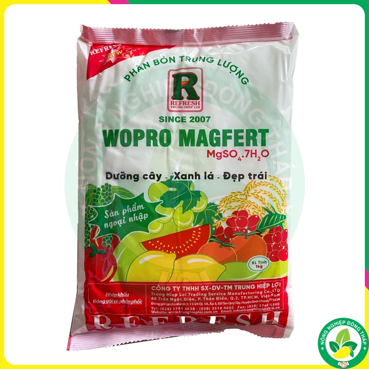 Phân Bón Trung Lượng WOPRO MAGFERT MgSO4.7H2O – Dưỡng cây, Xanh lá, Đẹp trái (Gói 1kg)