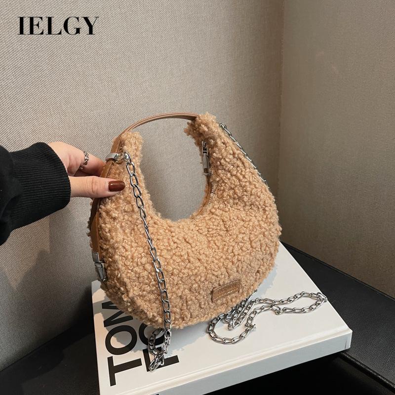 IELGY Túi Đeo Chéo Hình Mặt Trăng Khuyết Nhồi Bông Phong Cách Cổ Điển Thời Trang Cho Nữ