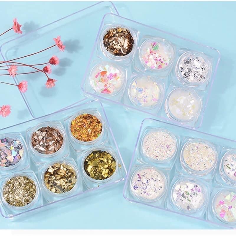 Set nhũ giấy trang trí móng ( set 6 hủ ) SALE