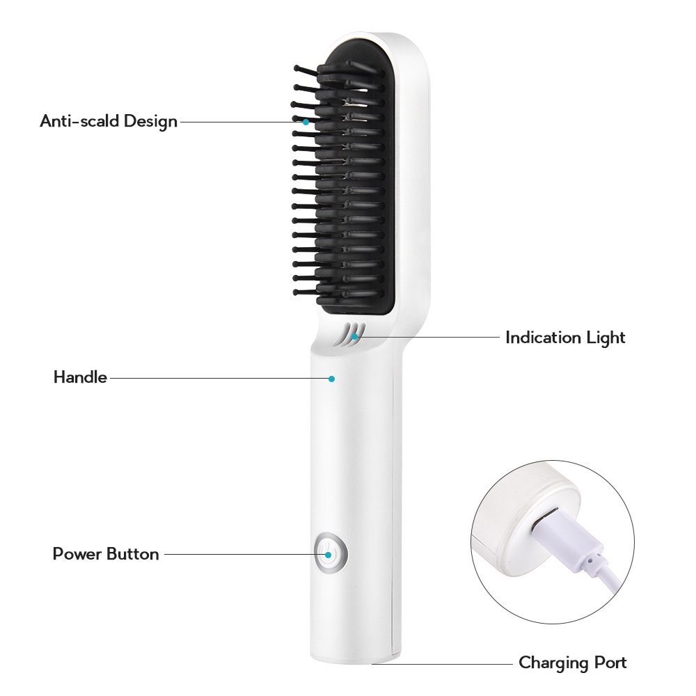 Lược Điện Chải Tóc Thẳng / Xoăn / Thẳng Mini Sạc USB Không Dây