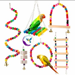 Bộ 6 món đồ chơi treo lồng cho chim vẹt, chuột, sóc, hamster..(mã 003).
