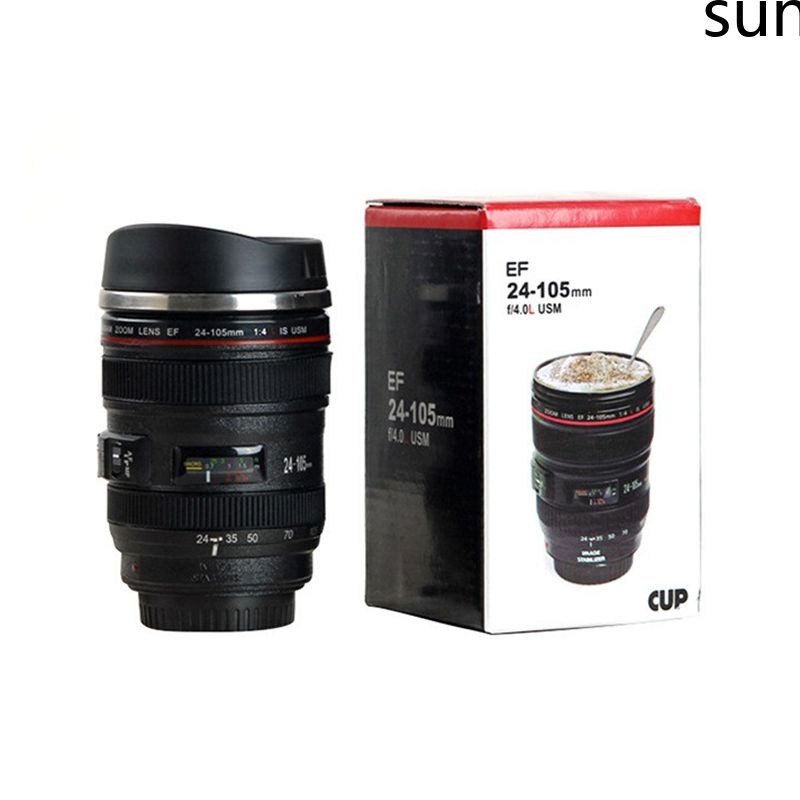 (Con Tàu Ngày Nay) Thép Không Gỉ Ống Kính Máy Ảnh Cốc Trắng Và Đen Ly Cà Phê, Sáng Tạo, ly, Ef24-105mm-Mặt Trời. Vn