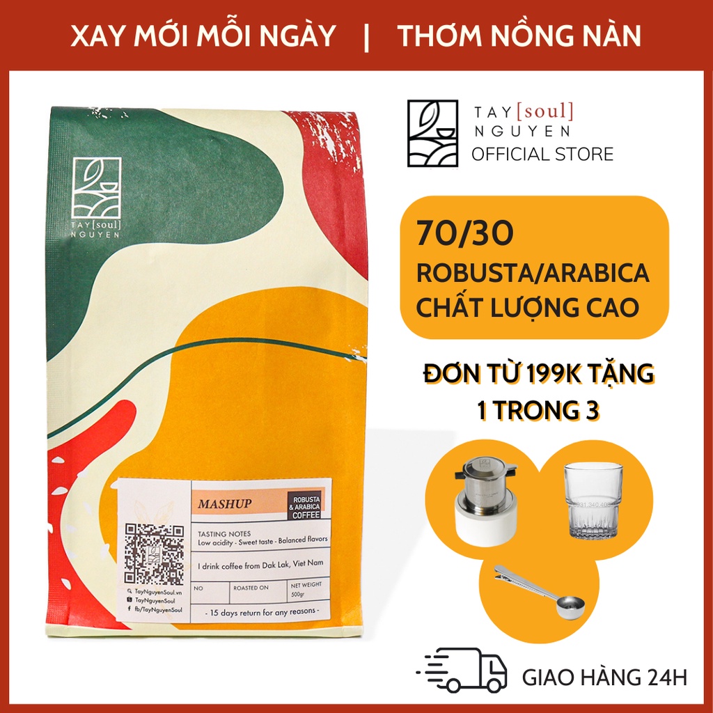 Cà Phê Nguyên Chất Mashup 7/3 Robusta/Arabica rang mộc vị đậm vừa phải ngọt hậu