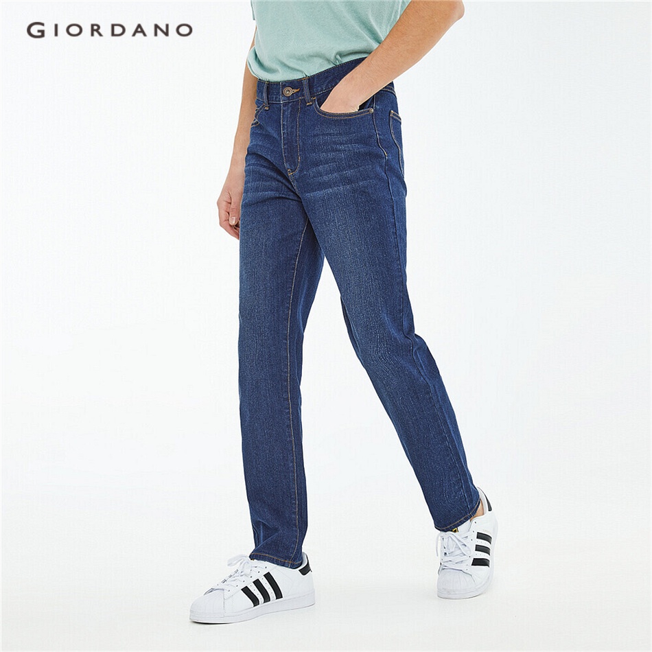 Quần jean GIORDANO 01111077 dáng dài ống suông thoáng khí thoải mái dành cho nam