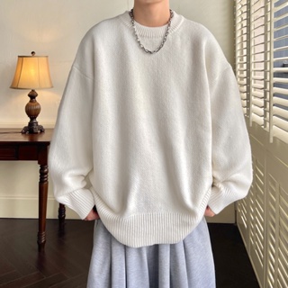 Áo Sweater Dệt Kim Cổ Tròn Dáng Rộng Dày Dặn Màu Sắc Đơn Giản Cho Nam Và Nữ