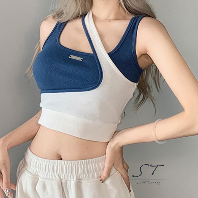 Áo Sát Nách Giả Hai Lớp Màu Sắc Tương Phản Thời Trang Đường Phố CY03