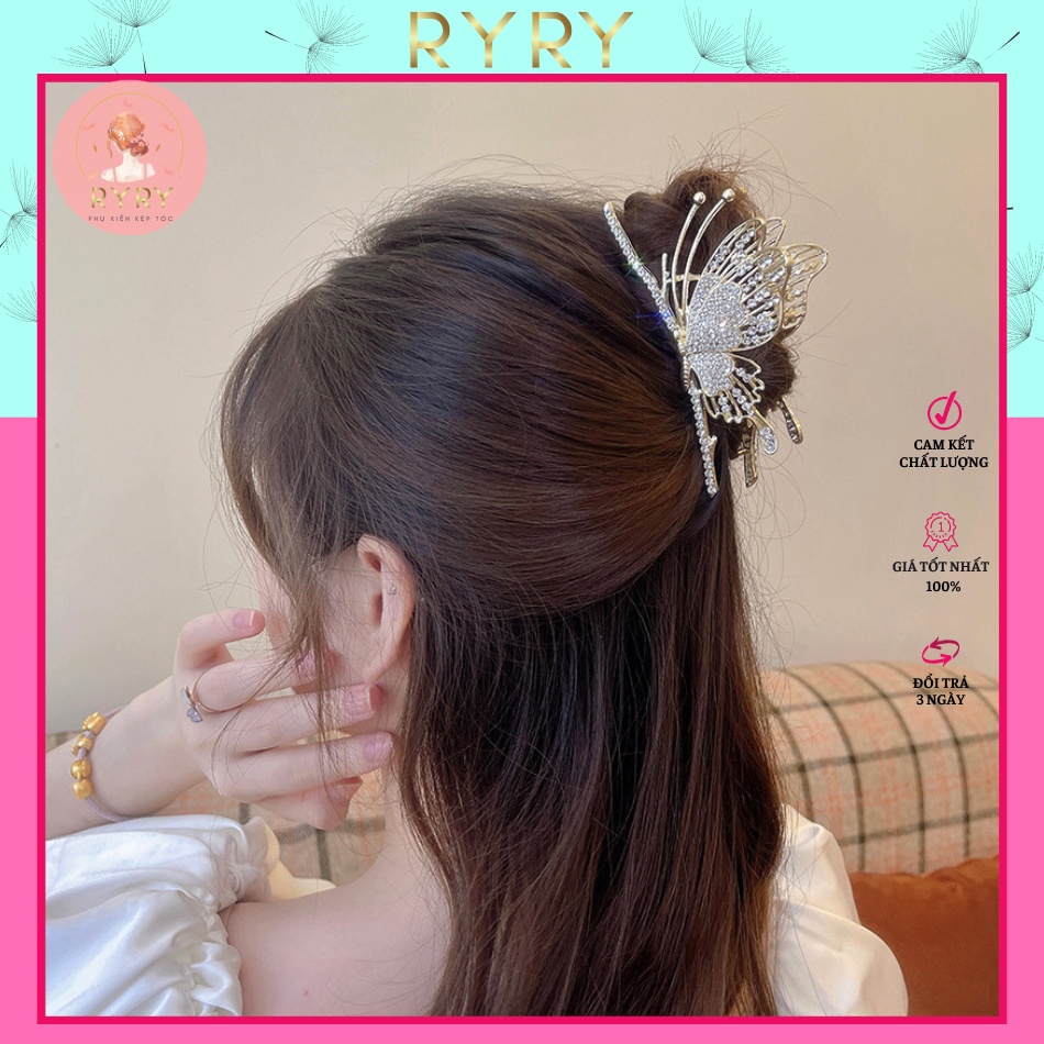 Kẹp Tóc Hình Bướm Đính Đá Bằng Kim Loại Xinh Xắn- Hottrend