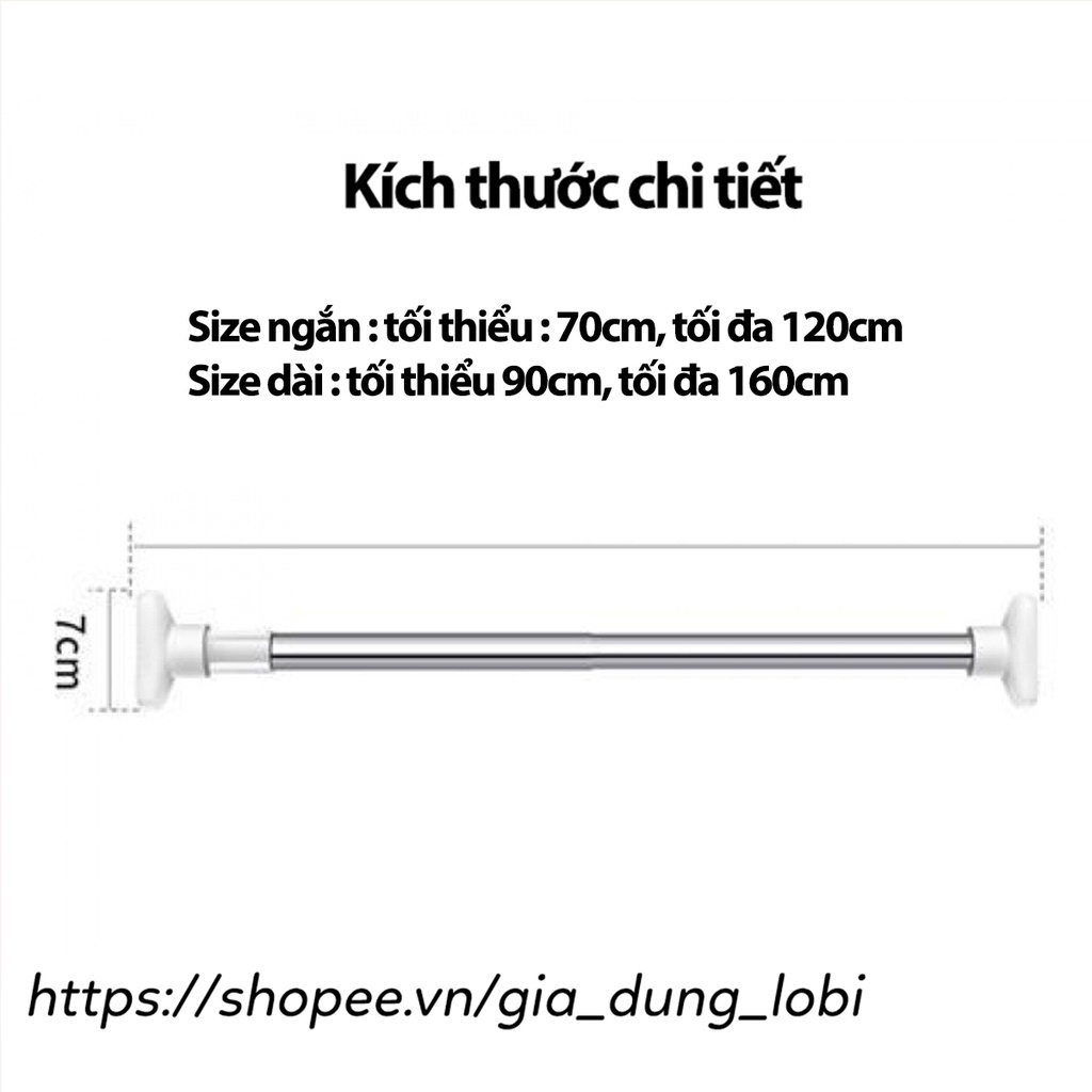 Thanh treo quần áo gắn tường không cần khoan thanh inox treo tủ quần áo rèm cửa size 70/120cm, 90/160cm