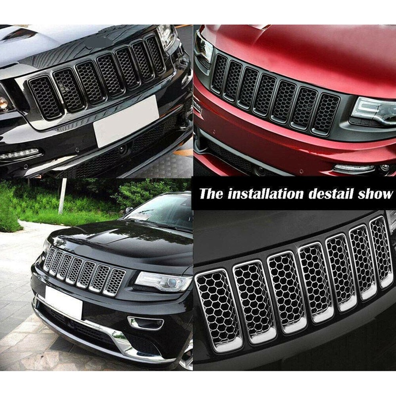 Bộ phụ kiện lưới trang trí phía trước màu đen cho xe Jeep Grand Cherokee 2014-2016