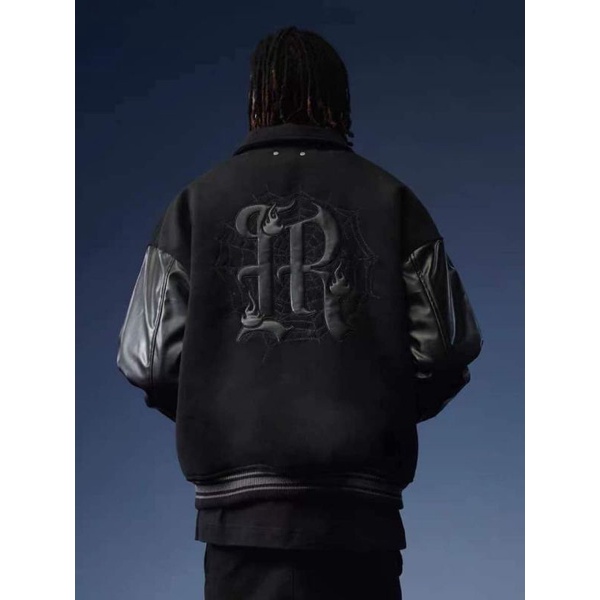 Áo khoác varsity thêu họa tiết mạng nhện cao cấp