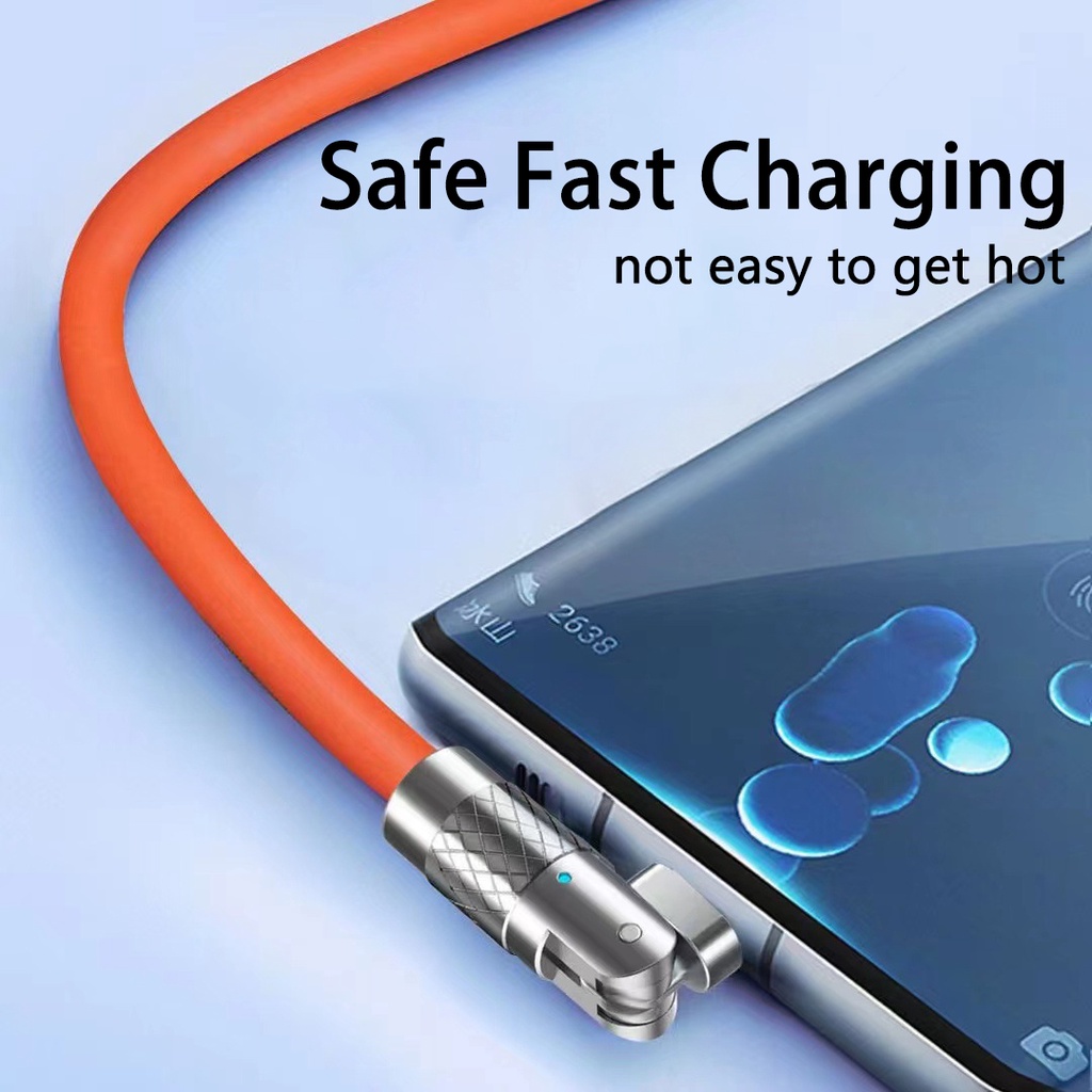 Dây sạc nhanh 120W 6A Loại C iOS 180 độ xoay Silicone Coated Game USB Pin cho iPhone Huawei Super Xiaomi 13 pro 14
