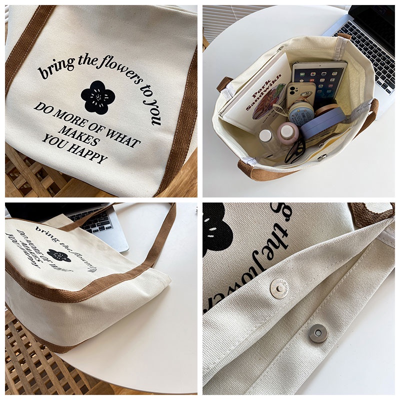 Túi xách YADOU bằng vải canvas cỡ lớn phối màu sắc tương phản phong cách thời trang dành cho học sinh