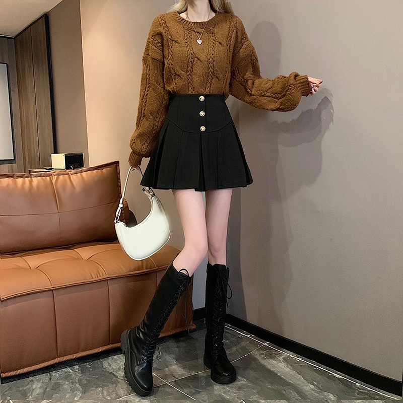 IELGY IELGY Chân Váy Len Xếp Ly Dày Dặn Màu Sắc Đơn Giản Phong Cách Hàn Quốc Cho Nữ