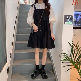 ❤️❤️ Sét yếm 2 dây kèm áo sơ mi Ulzzang