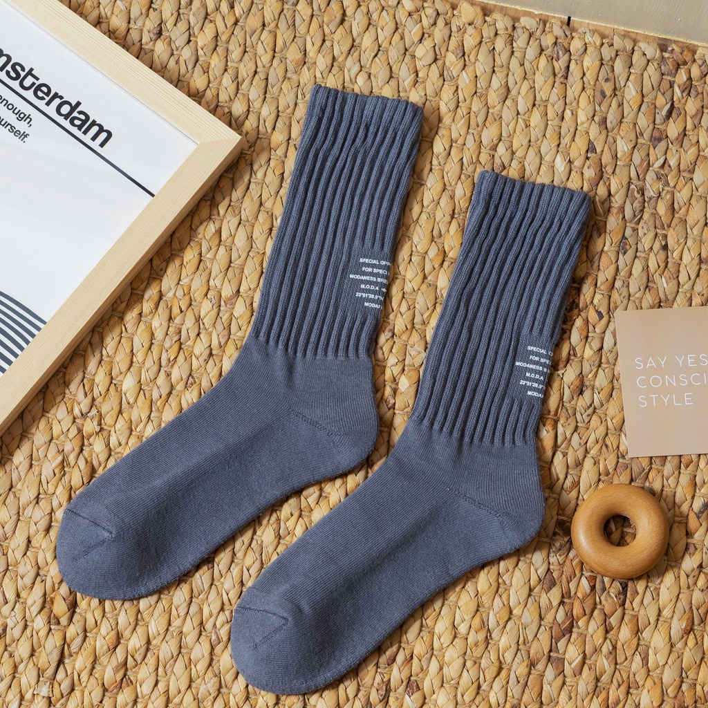 Vớ Dài 100% Cotton Màu Trơn Phong Cách Hip Hop Đường Phố Cho Nam