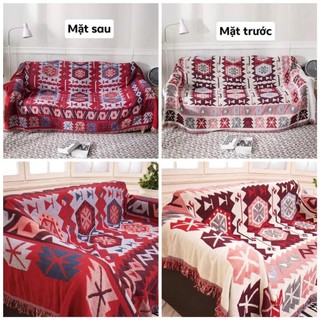[Hàng Loại 1] Khăn phủ sofa đa năng họa tiết cổ điển, Thảm trang trí, trải bàn, trải sàn, picnic dệt 2 mặt dày dặn