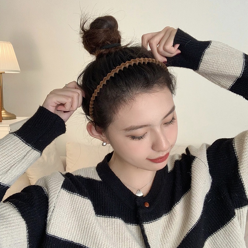 Băng Đô Cài Tóc Màu Trơn Đơn Giản Chống Trượt Có Răng Thời Trang