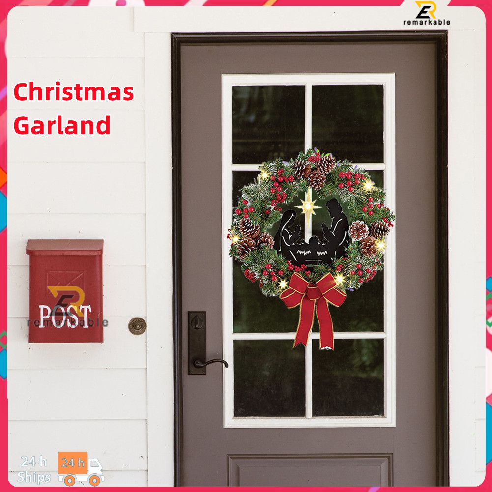 Sẵn Sàng Cổ 2022 Nhân Tạo Giáng Sinh Vòng Hoa Treo Trước Cửa Trang Trí Tường Merry Christmas Cây Vòng Hoa
