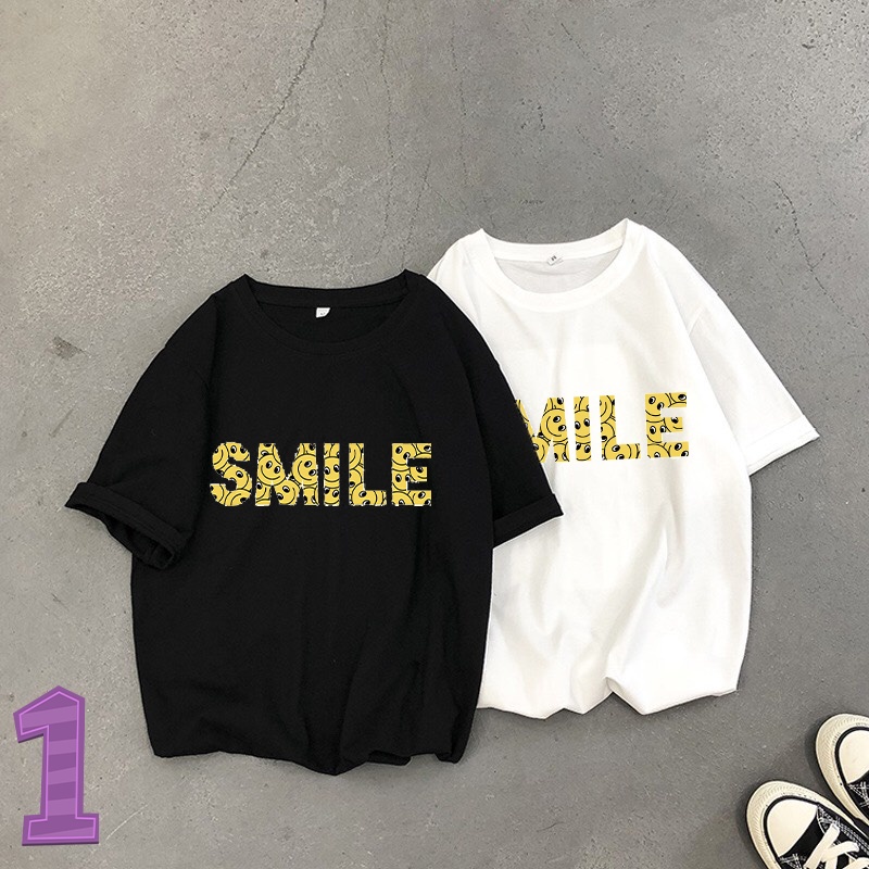 Áo thun nam nữ unisex họa tiết chữ smile hai màu mềm mịn mã 2023544
