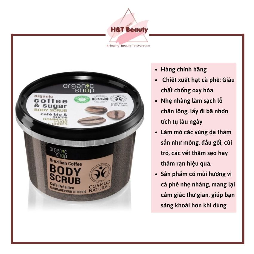 Tẩy Da Chết Body Organic Shop Dưỡng Da Trắng Sáng 250gr Của Nga Giúp Làm Sạch Lỗ Chân Lông, Loại Bỏ Da Chết