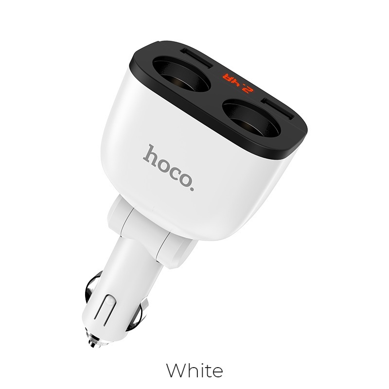 Tẩu sạc xe hơi chia ra 2 lỗ cốc cho ô tô và 2 cổng sạc usb có led báo dòng điện Hoco Z28