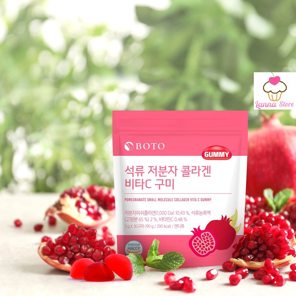 Kẹo Collagen Lựu Boto Kẹo Dẻo Gummy Collagen Vitamin C Hàn Quốc 30 Viên