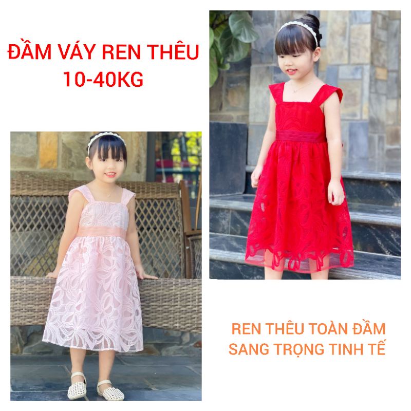 Đầm váy bé gái ren thêu hoa 2 lớp 10 đến 40 kg tiểu thư cao cấp haivanco dễ thương mềm mại thoáng mát đi học đi chơi đẹp