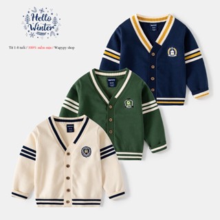  Áo cadigan bé trai WAPYPY Áo khoác len cardigan cho bé phối sọc kiểu dáng Hàn Quốc mùa thu đông 2025 