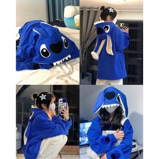 Áo khoác Nỉ THỎ xanh from rộng Unisex, Áo khoác nỉ mùa đông Tay bồng chất nỉ dày dặn