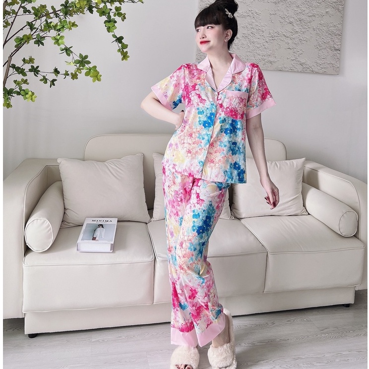 [Mã BMLT35 giảm đến 35K đơn 99K] Đồ Bộ Nữ Pijama SOJJUN Sét Mặc Nhà Quần Dài Tay Ngắn Lụa Xước Hoạ Tiết Cao Cấp 40-62kg