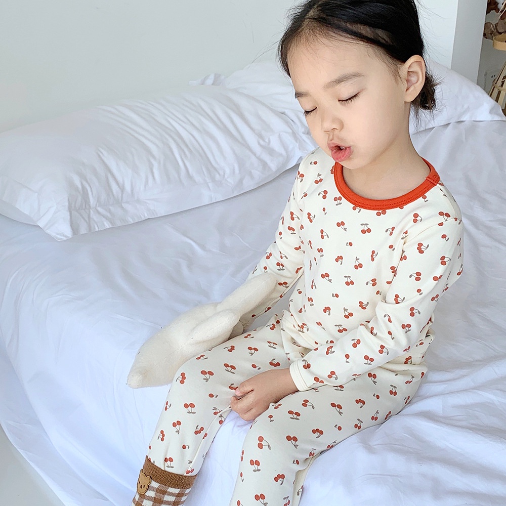 Bộ thu đông bé gái chất nỉ mềm mịn cao cấp, Đồ bộ bé gái tay dài hình quả cherry dễ thương