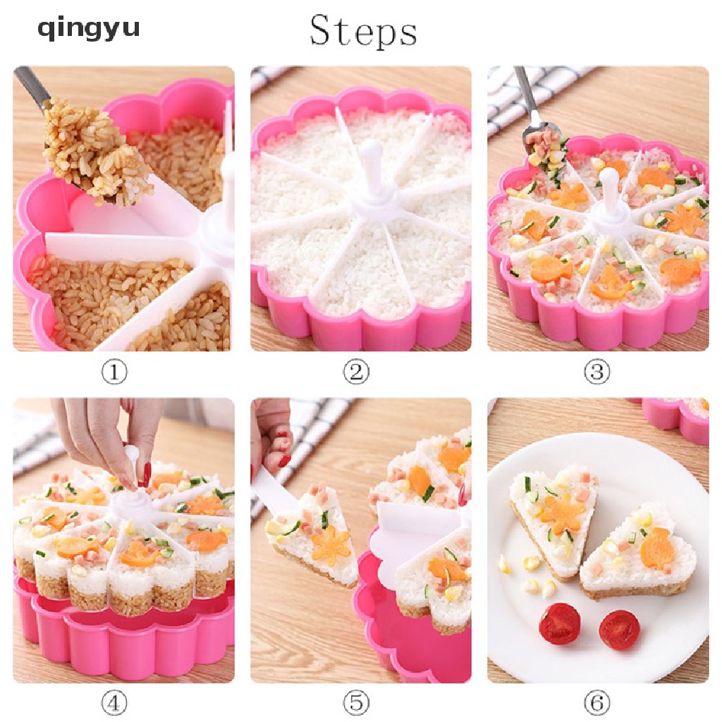 1 Khuôn Làm Sushi 8 Ngăn Hình Trái Tim Bằng Nhựa PP