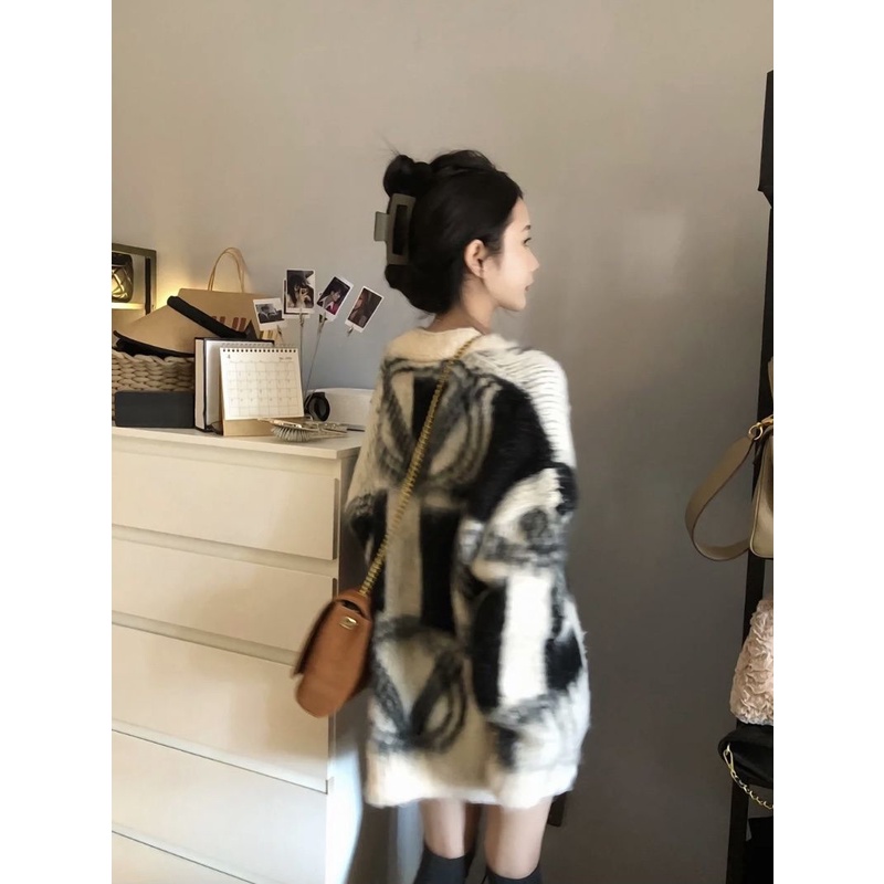 Jiashucheng Áo Khoác Cardigan Dệt Kim Cổ Chữ V Phong Cách Retro Cao Cấp