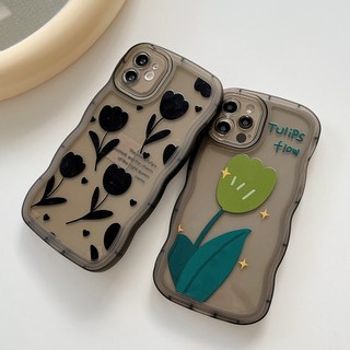 Ốp Điện Thoại Silicon Mềm Chống Sốc Màu Đen Hình Hoa Tulip iPhone 6 6S 7 8 14 Plus SE 2020 7 + 8 + X XR XS Max iP 11 12 13 14 Pro Max